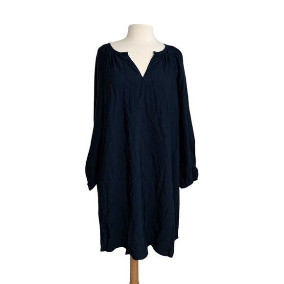 NEW BANANA REPUBLIC CREPE BALLOON-SLEEVE SHIFT NAVY BLUE DRESS SIZE XL - Picture 1 of 8